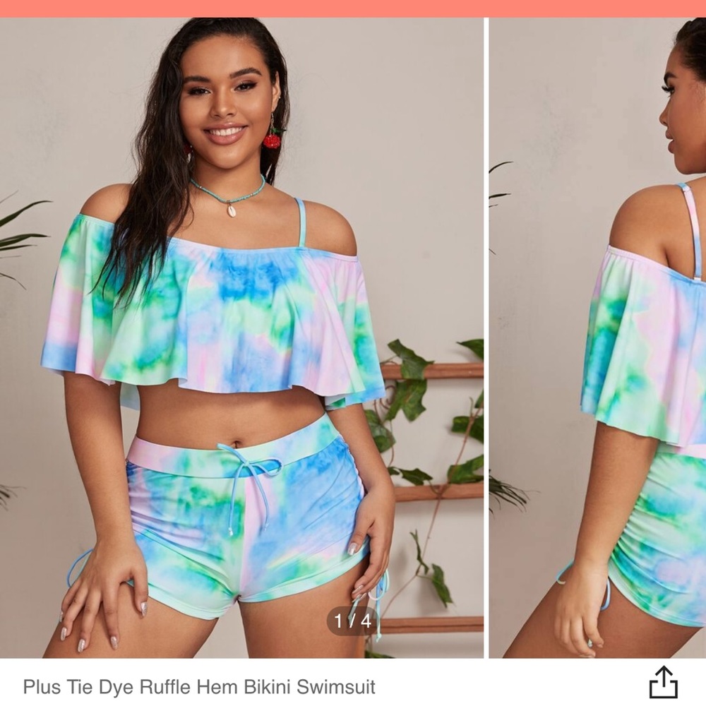Plus Tie Dye Ruffle Hem Bikini Swimsuit